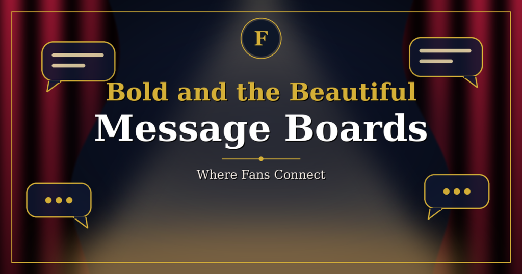 Red stage curtains with gold chat bubbles, Bold and the Beautiful message boards for fans