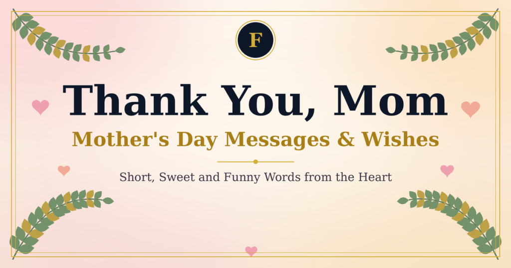Thank you Mom, Mother's Day messages and wishes with olive branches and hearts on a warm cream background