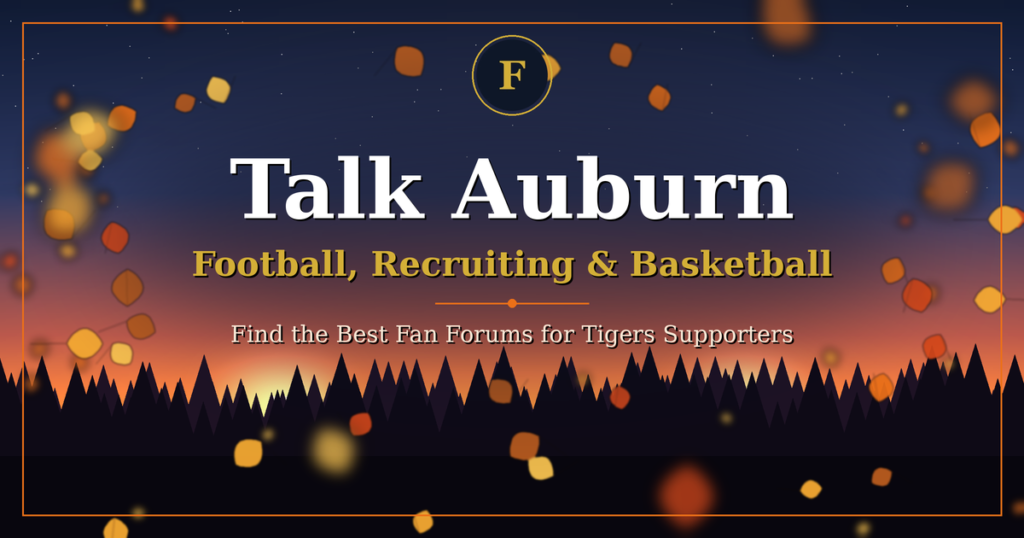 Autumn leaves falling at sunset over a forest, talk Auburn football recruiting and basketball fan forums